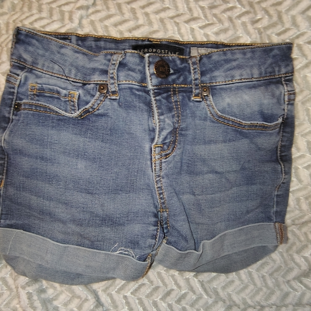 Aeropostale Midi Girl's Size 000 Light Blue Denim Cuffed Shorts